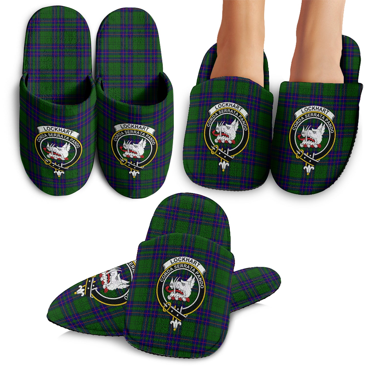Lockhart Modern Tartan Home Slippers with Family Crest - Tartanvibesclothing