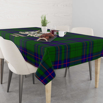 Lockhart Modern Tartan Tablecloth with Clan Crest and the Golden Sword of Courageous Legacy