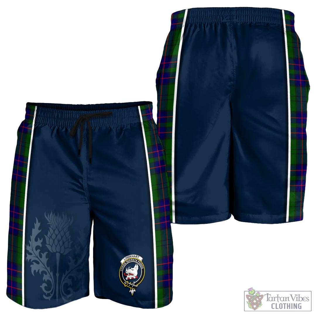 Tartan Vibes Clothing Lockhart Modern Tartan Men's Shorts with Family Crest and Scottish Thistle Vibes Sport Style