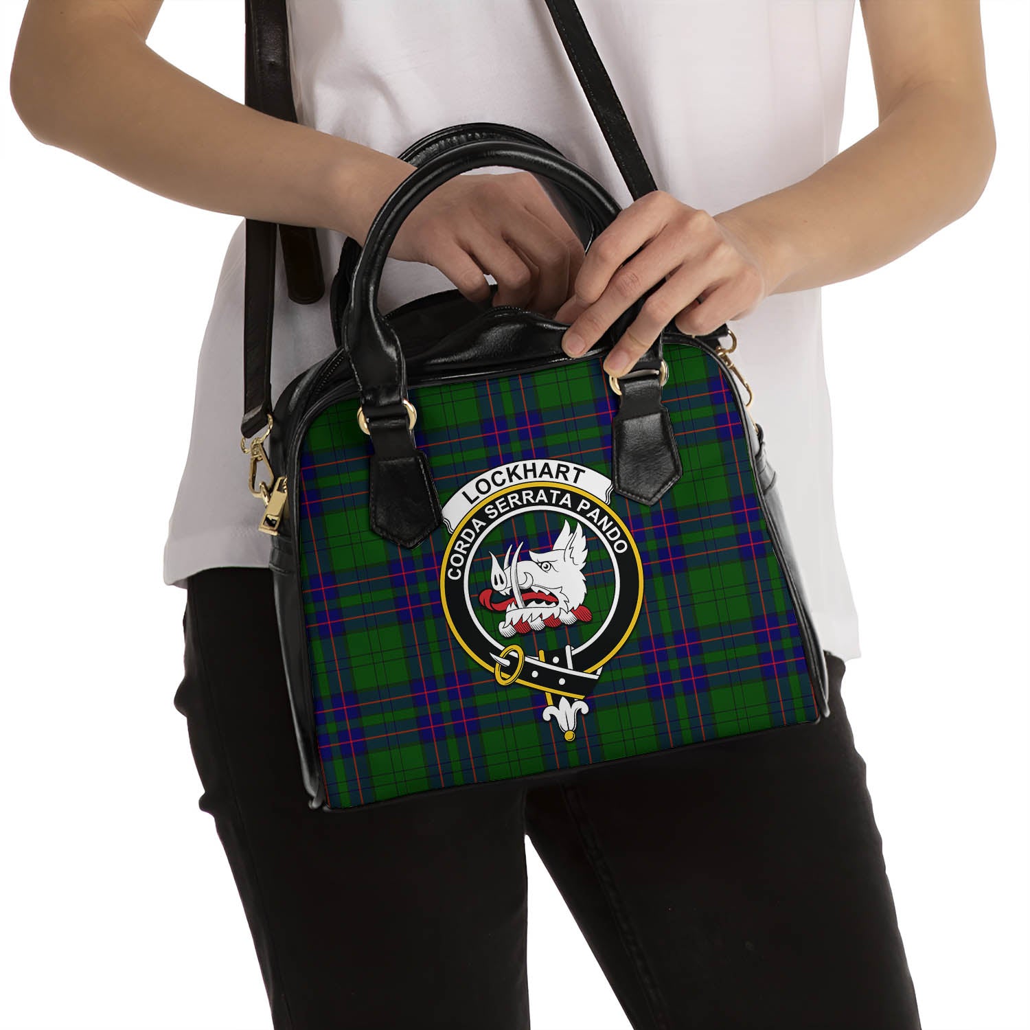 Lockhart Modern Tartan Shoulder Handbags with Family Crest - Tartanvibesclothing