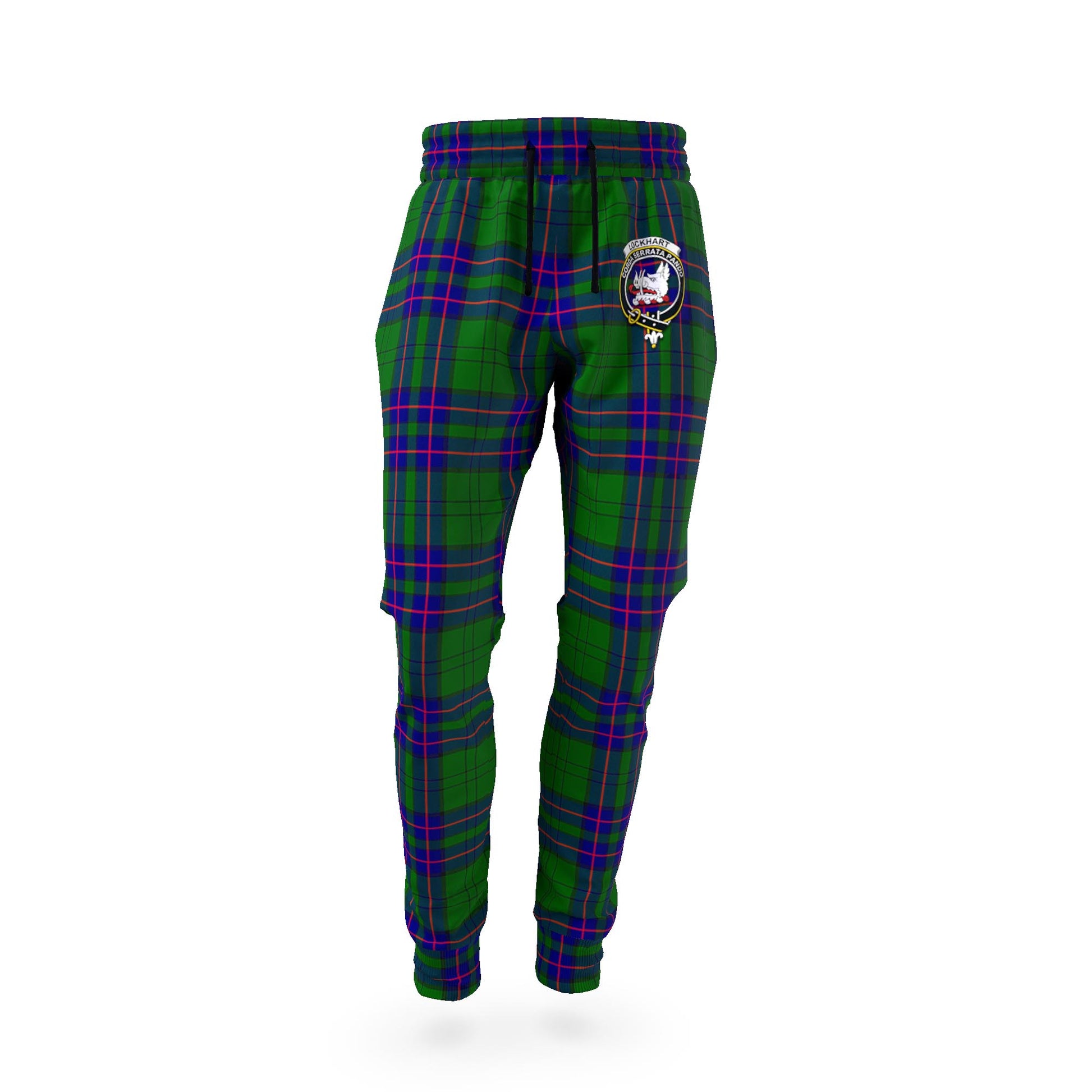 Lockhart Modern Tartan Joggers Pants with Family Crest - Tartanvibesclothing
