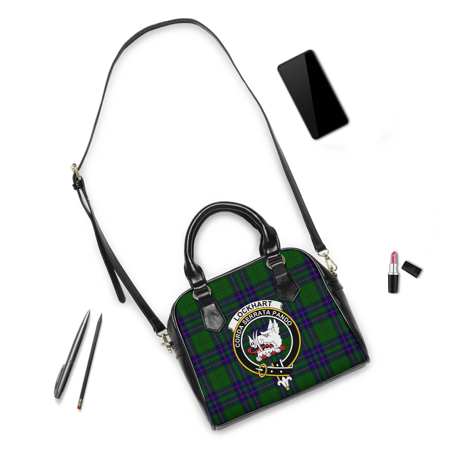 Lockhart Modern Tartan Shoulder Handbags with Family Crest - Tartanvibesclothing