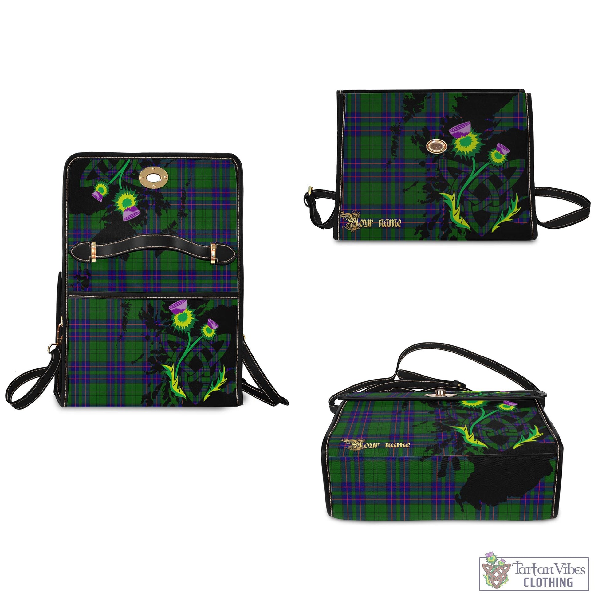 Tartan Vibes Clothing Lockhart Modern Tartan Waterproof Canvas Bag with Scotland Map and Thistle Celtic Accents