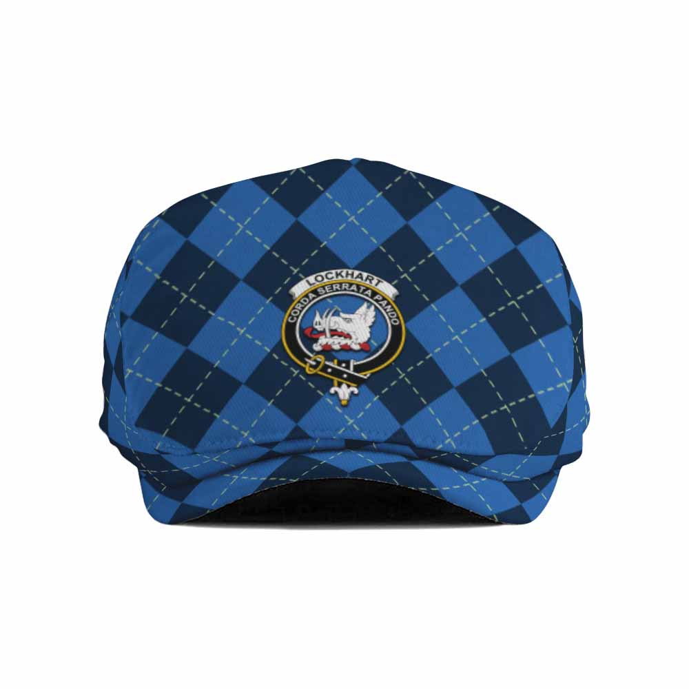 Lockhart Scottish Family Crest Flat Cap, Jeff Cap Navy Argyle Classic Style - Tartan Vibes Clothing
