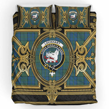 Lockhart Scottish Tartan Crest Bedding Set Royal Stylized