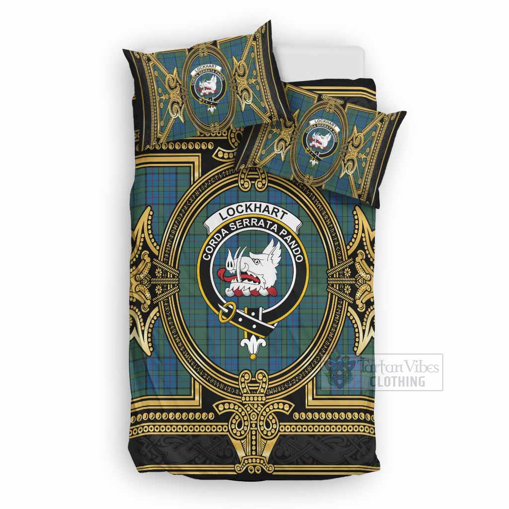 Lockhart Scottish Tartan Crest Bedding Set Royal Stylized
