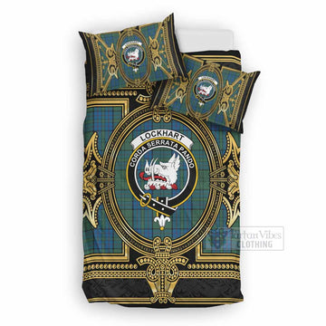 Lockhart Scottish Tartan Crest Bedding Set Royal Stylized