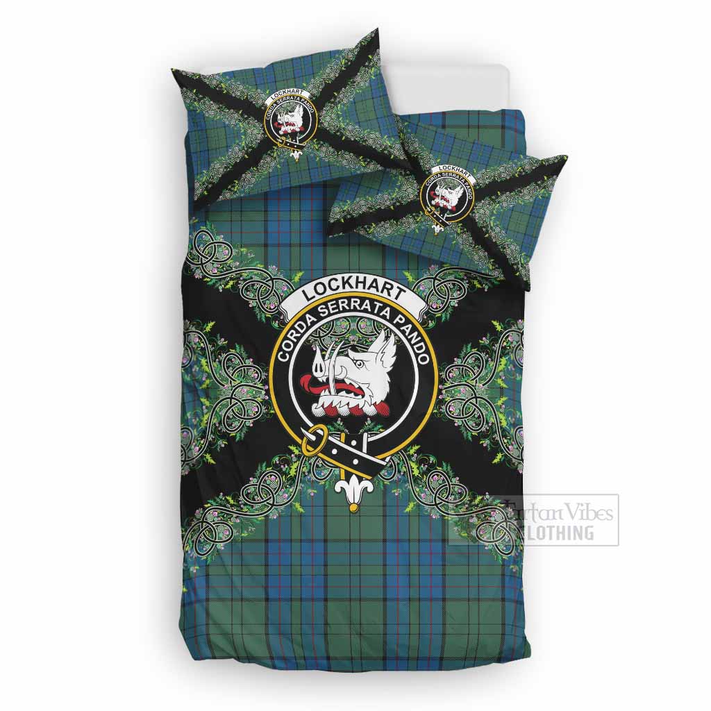 Lockhart Scottish Tartan Crest Bedding Set Thistle Celtic Knotwork Heritage Art UK Bedding Set UK Double 79*79 inch - Tartan Vibes Clothing