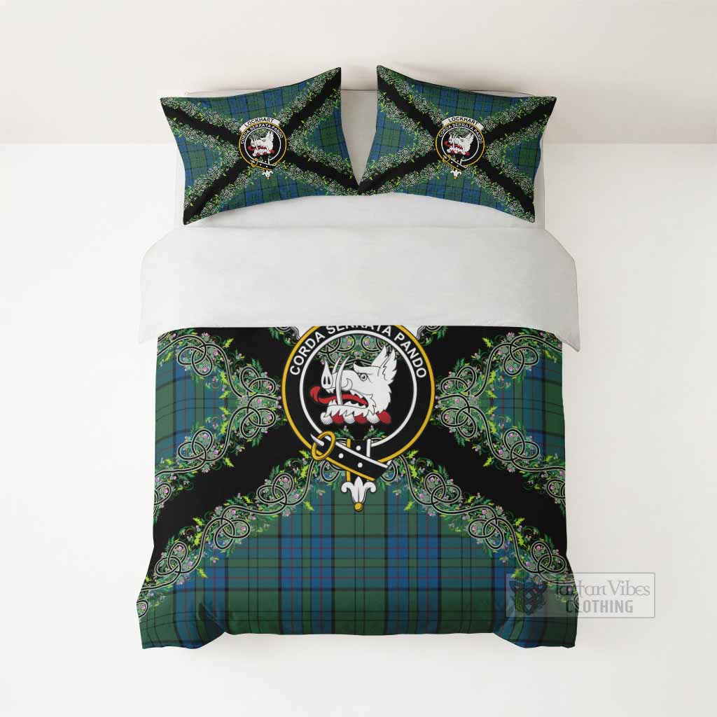 Lockhart Scottish Tartan Crest Bedding Set Thistle Celtic Knotwork Heritage Art - Tartan Vibes Clothing