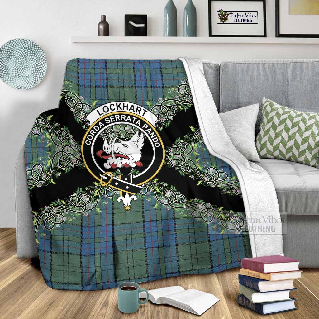 Lockhart Scottish Tartan Crest Blanket Thistle Celtic Knotwork Heritage Art
