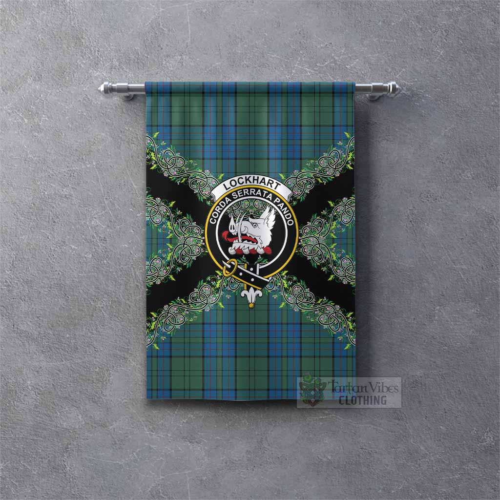Lockhart Scottish Tartan Crest Gonfalon Thistle Celtic Knotwork Heritage Art Rectangle - Tartan Vibes Clothing