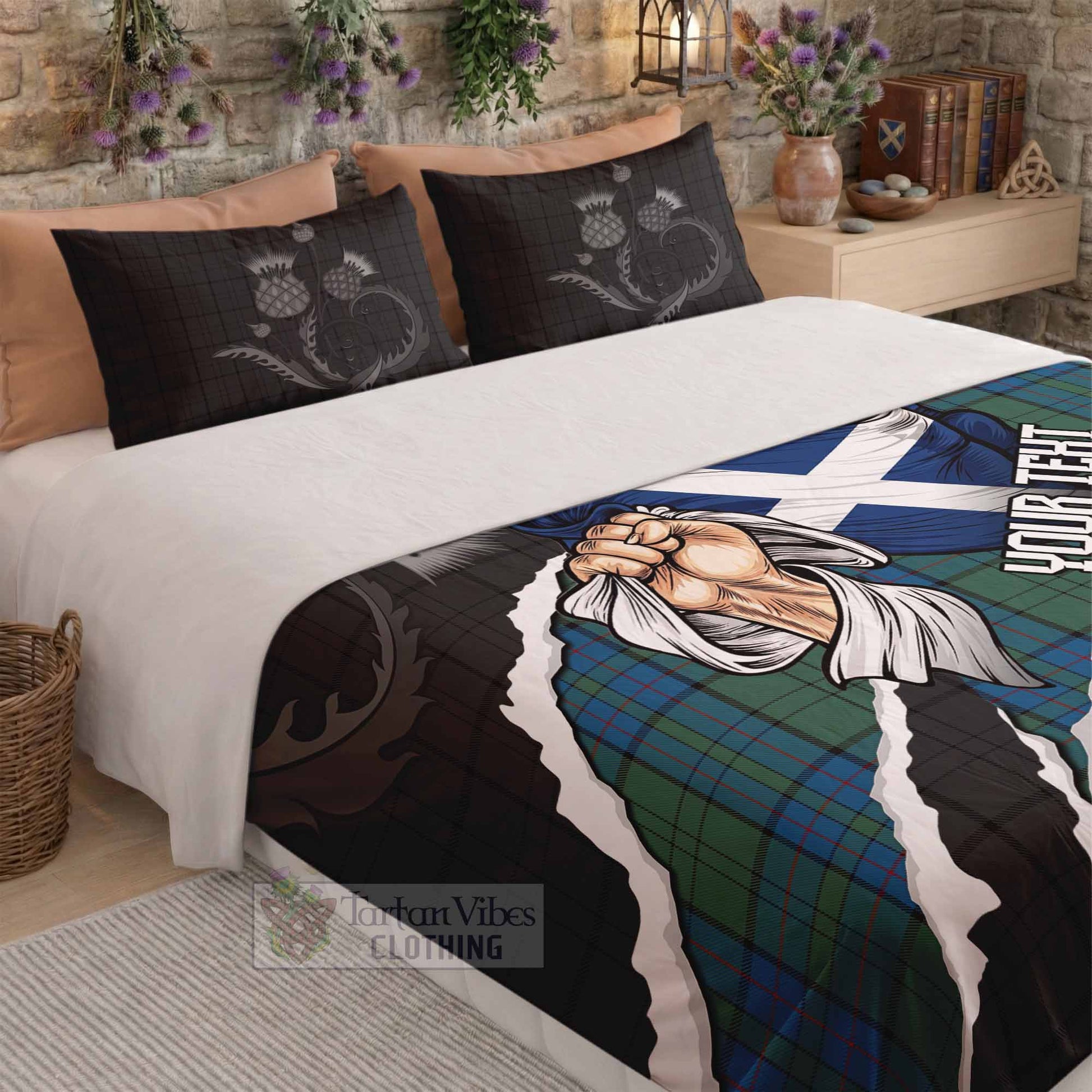 Lockhart Tartan Bedding Set Hands with Scotland National Flags - Tartan Vibes Clothing