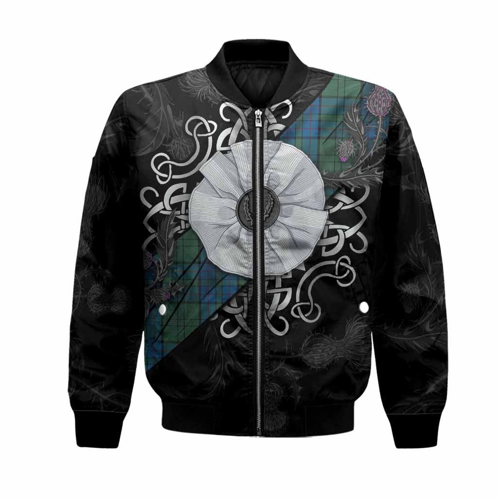 Lockhart Tartan Bomber Jacket Jacobite White Rose Unisex Black - Tartan Vibes Clothing