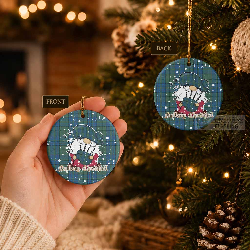 Lockhart Tartan Ceramic Circle Ornament Gnome Bagpiper - Chistmas Tree Decor