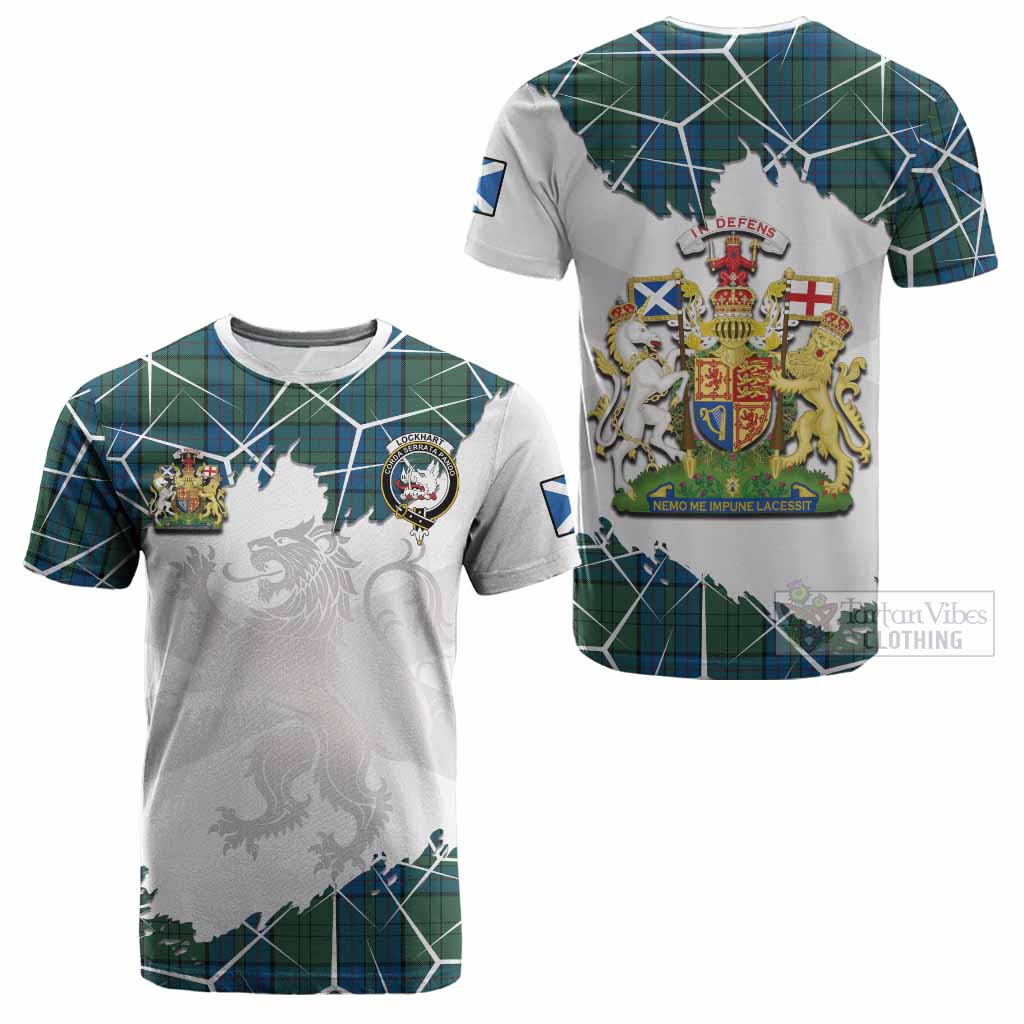 Lockhart Tartan Cotton T-shirt with Family Crest and Lion Rampant Grunge Style