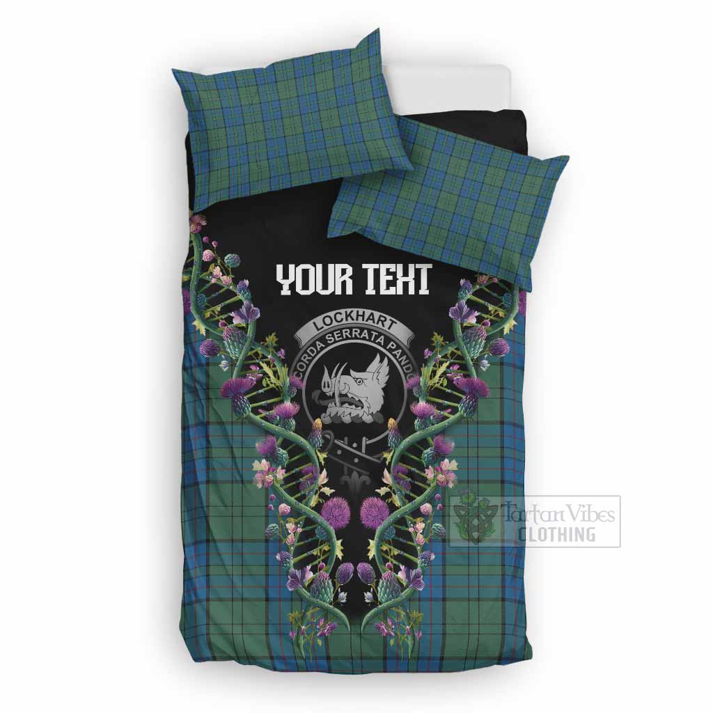Lockhart Tartan Crest Bedding Set Scottish Heritage Thistle DNA