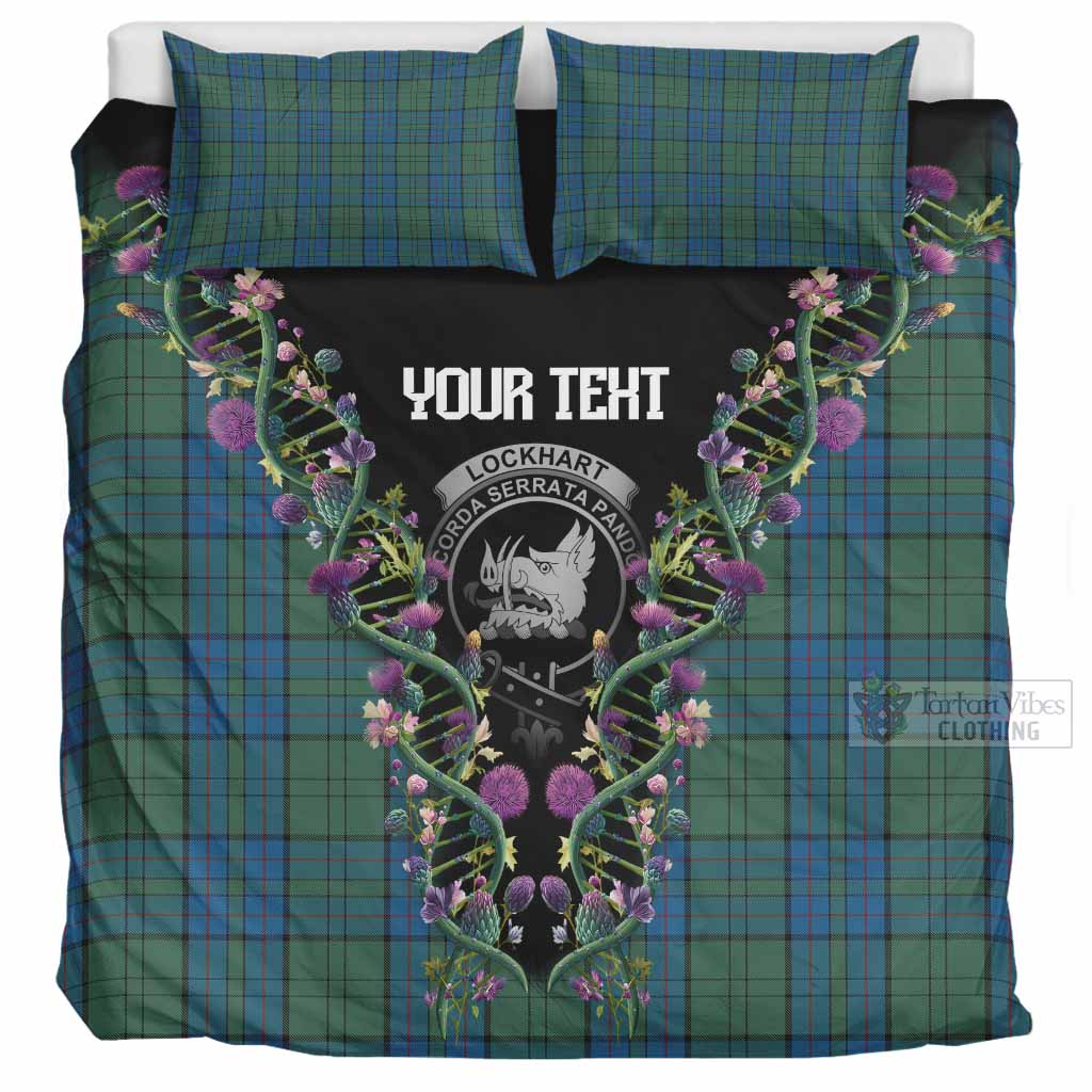Lockhart Tartan Crest Bedding Set Scottish Heritage Thistle DNA