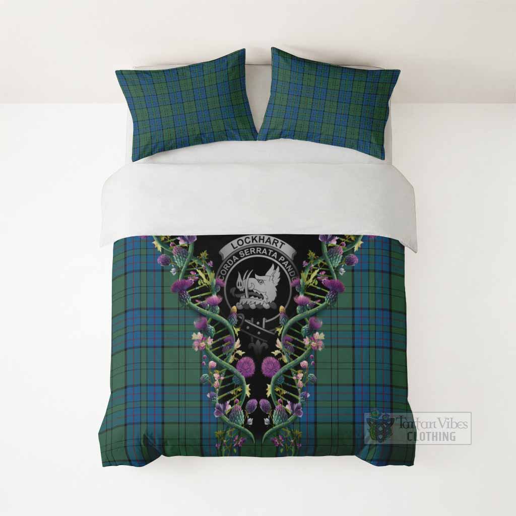Lockhart Tartan Crest Bedding Set Scottish Heritage Thistle DNA