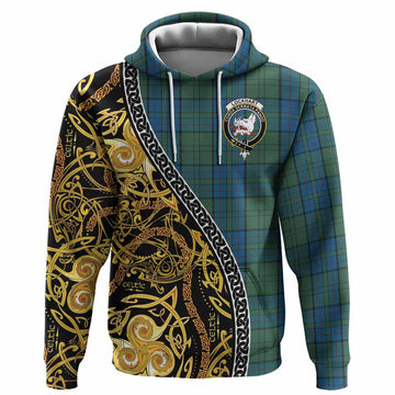 Lockhart Tartan Crest Hoodie Celtic Knot and Triple Trickle Spiral Symbols