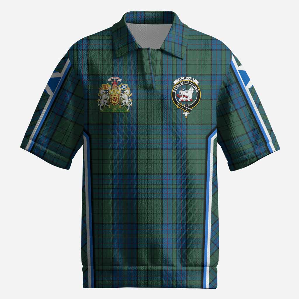 Lockhart Tartan Crest Men’s Polo Sweater Top Scotland Coat of Arm Flag Style
