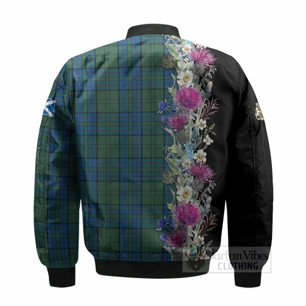 Lockhart Tartan Crest Thistle Floral Bomber Jacket - Tartan Vibes Clothing