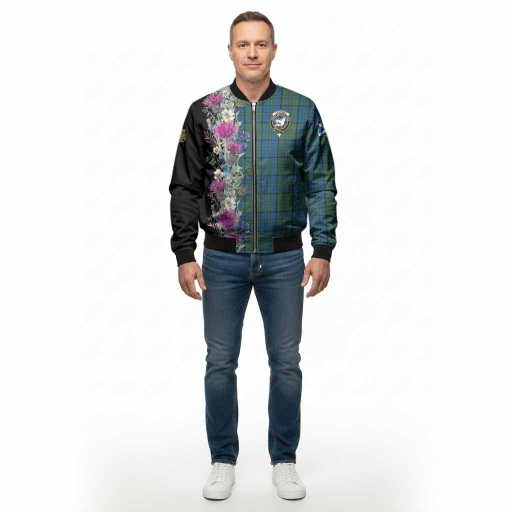 Lockhart Tartan Crest Thistle Floral Bomber Jacket - Tartan Vibes Clothing