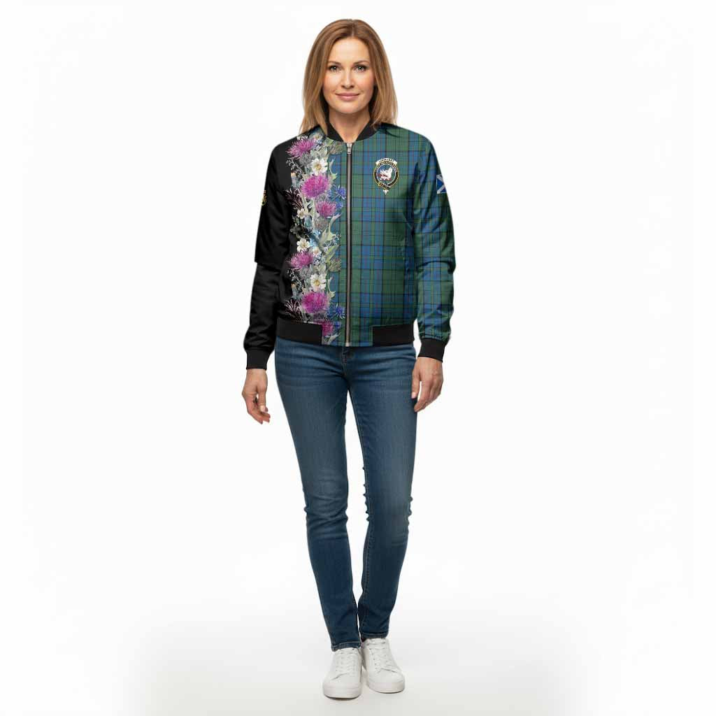 Lockhart Tartan Crest Thistle Floral Bomber Jacket - Tartan Vibes Clothing