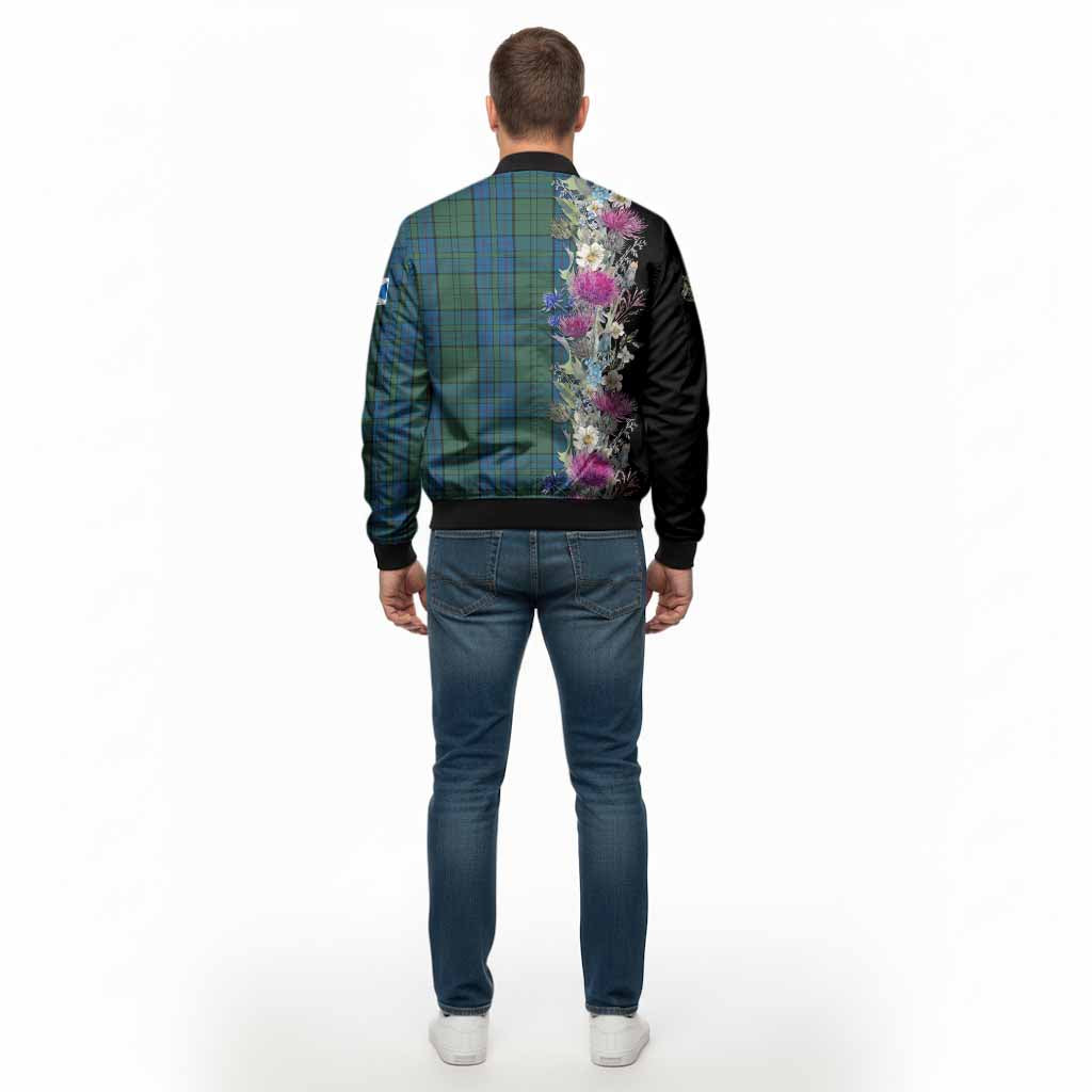 Lockhart Tartan Crest Thistle Floral Bomber Jacket - Tartan Vibes Clothing