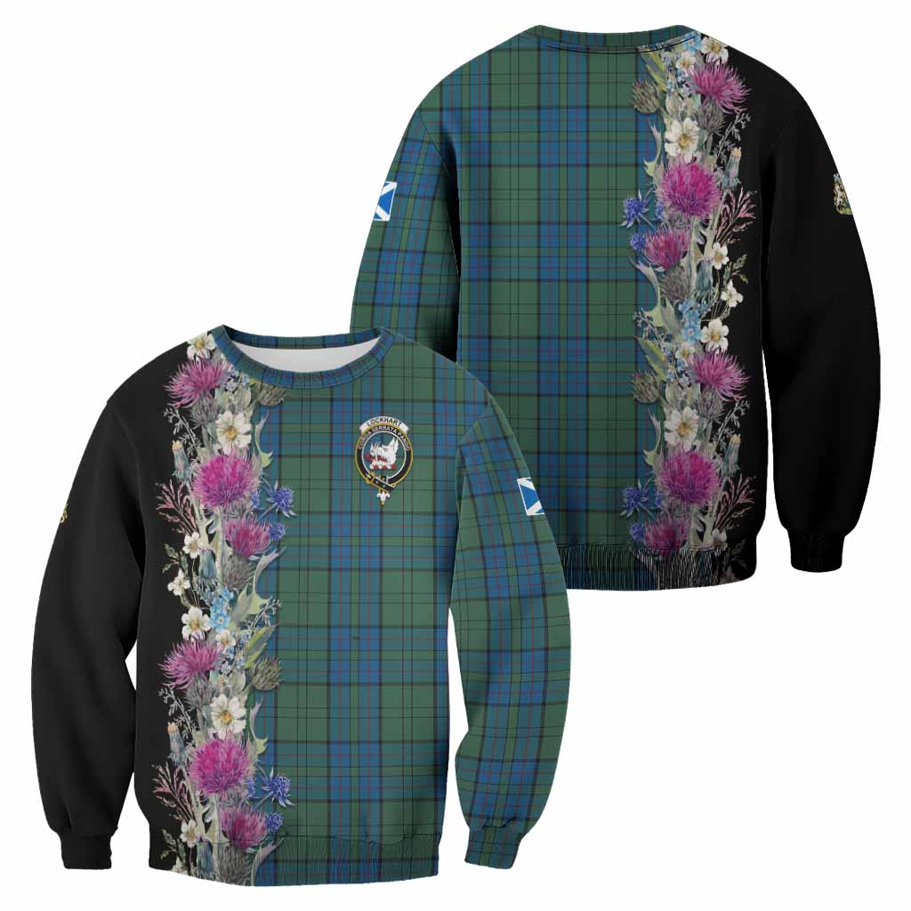 Lockhart Tartan Crest Thistle Floral Sweatshirt - Tartan Vibes Clothing