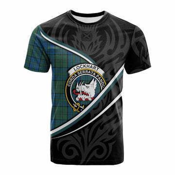 Lockhart Tartan Family Crest Cotton T-shirt Celtic Scottish Thistle Floral