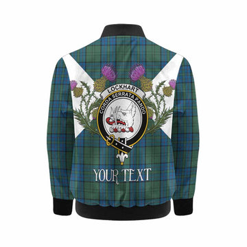 Lockhart Tartan Family Crest Kid Bomber Jacket Scottish Burns Night Thistle Floral