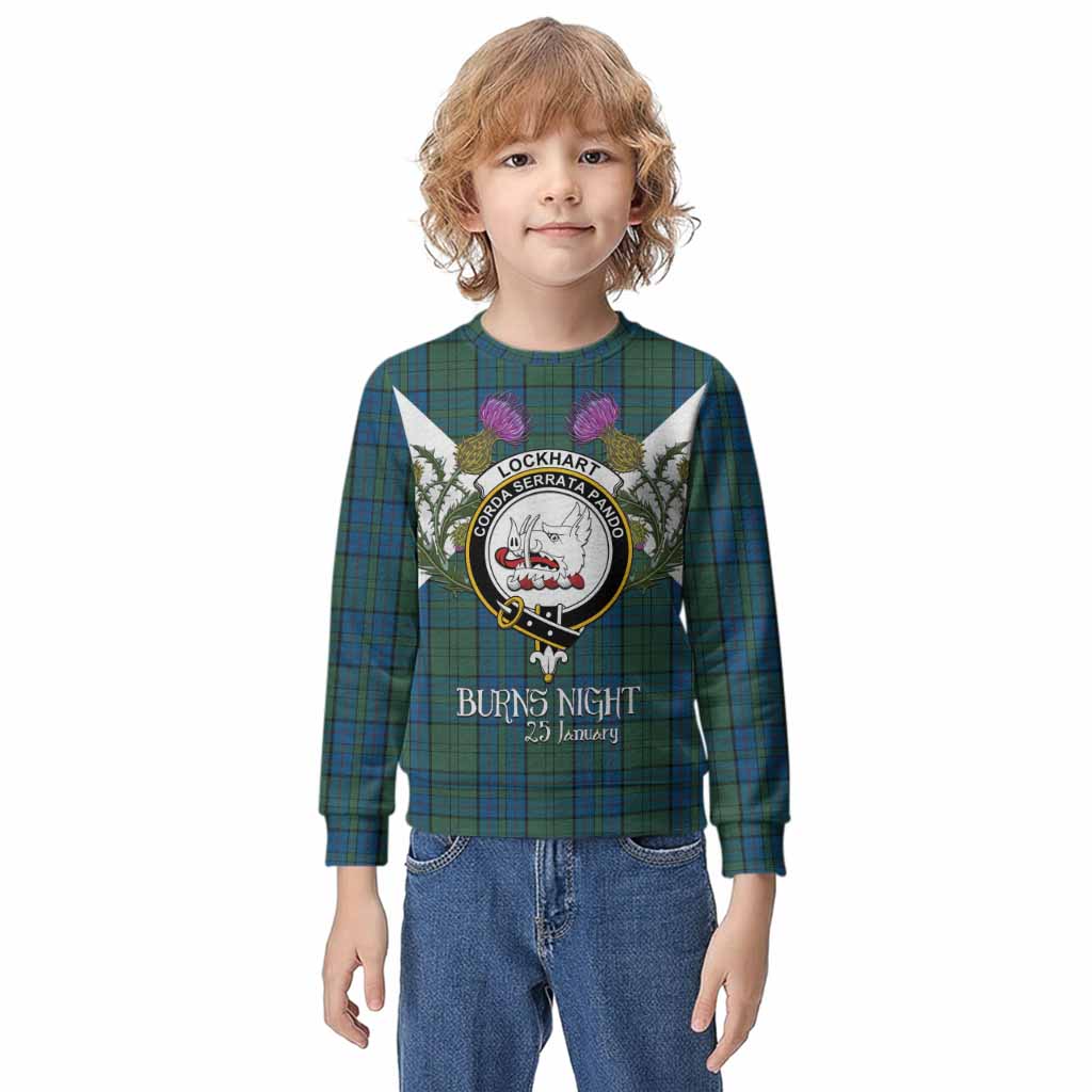 Lockhart Tartan Family Crest Kid Knitted Sweatshirt Scottish Burns Night Thistle Floral