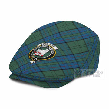 Lockhart Tartan Flat Cap, Jeff Cap Cross Style with Family Crest