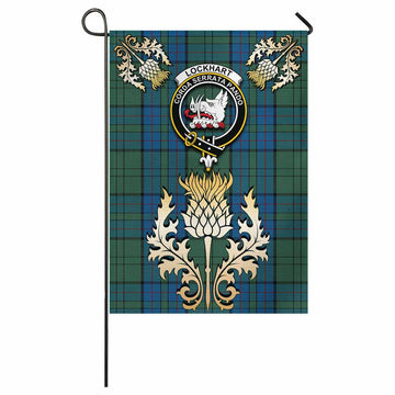 Lockhart Tartan Garden Flag with Golden Regal Scottish Thistle Emblem