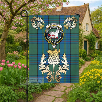 Lockhart Tartan Garden Flag with Golden Regal Scottish Thistle Emblem