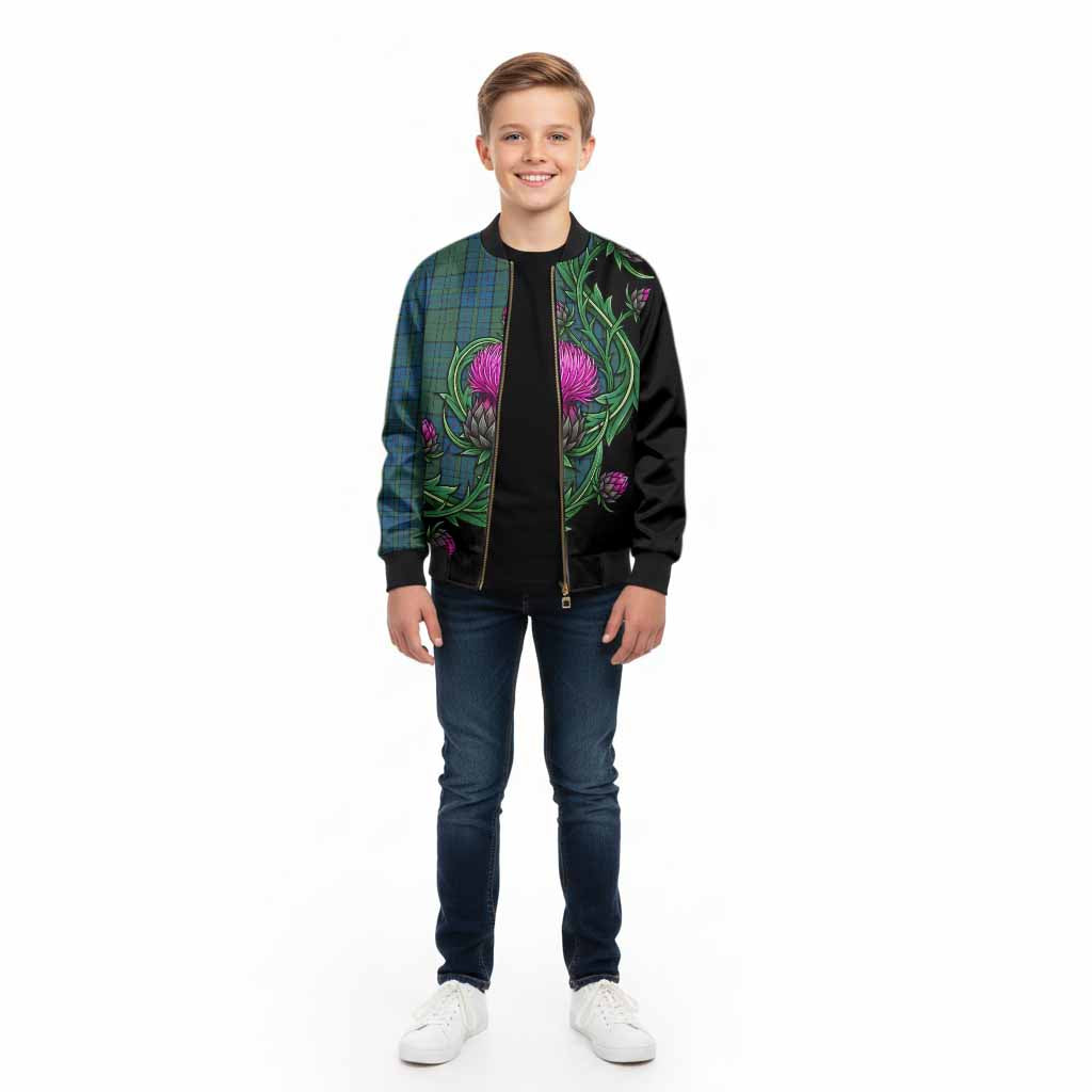Lockhart Tartan Kid Bomber Jacket Resilient Scottish Thistle - Tartan Vibes Clothing