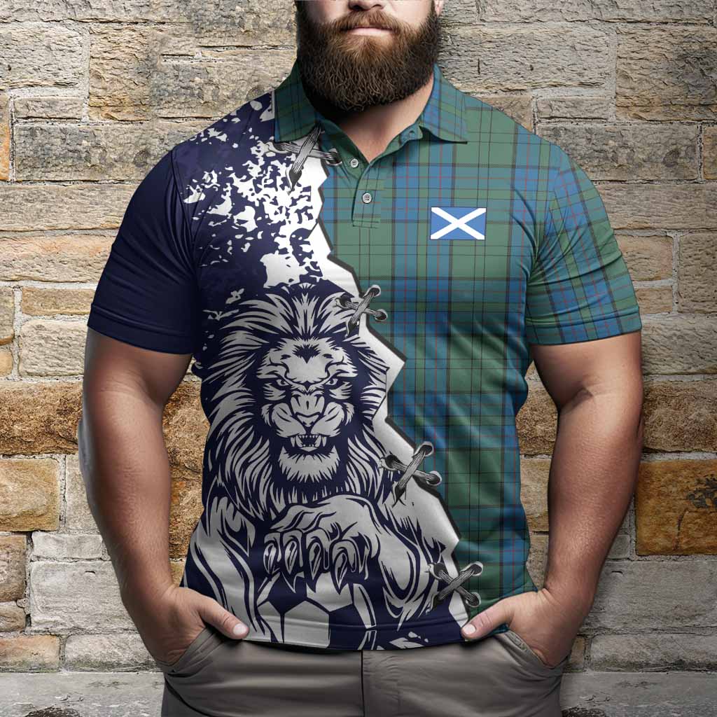 Lockhart Tartan Scottish Polo Shirt Angry Lion With Soccer Ball Style