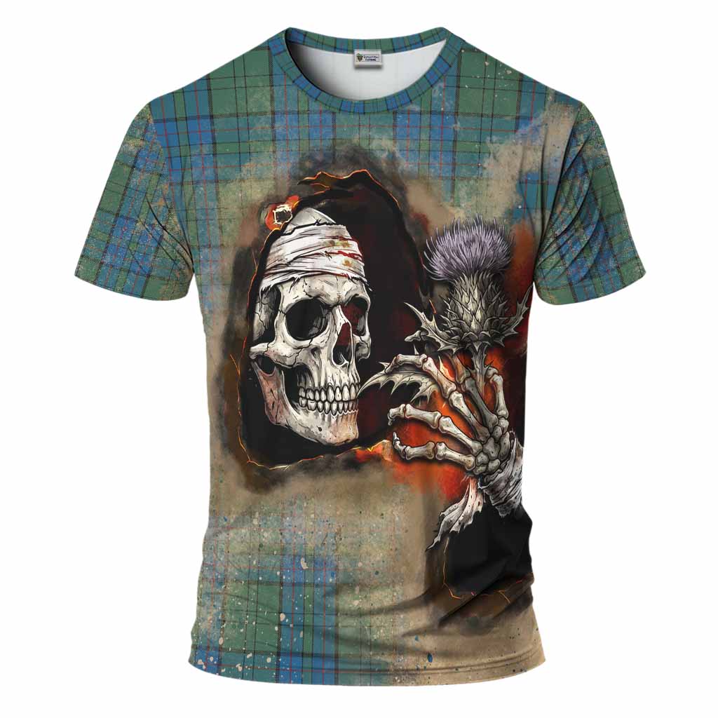 Lockhart Tartan T-Shirt Halloween Skeleton With Thistle Burning Effect