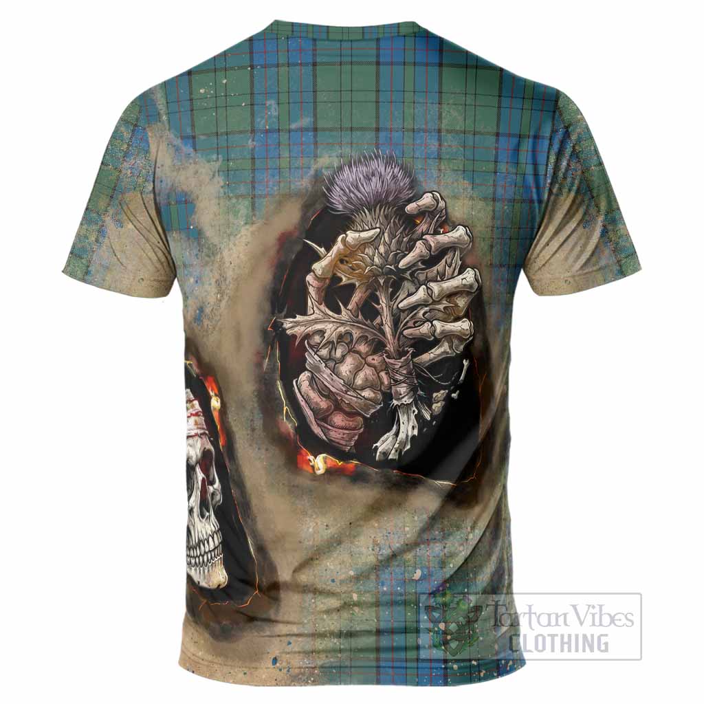 Lockhart Tartan T-Shirt Halloween Skeleton With Thistle Burning Effect