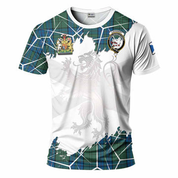 Lockhart Tartan T-Shirt with Family Crest and Lion Rampant Grunge Style