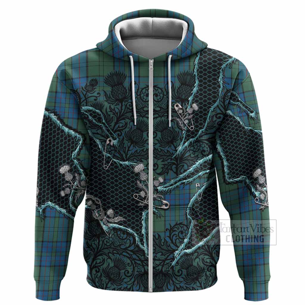 Lockhart Tartan Thistle Dark Gothic Hoodie Zip Hoodie - Tartan Vibes Clothing