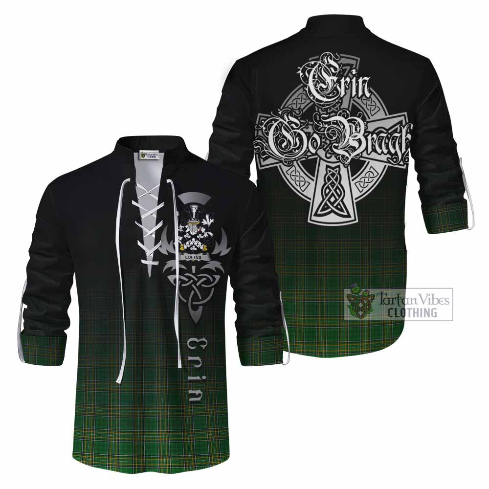 Tartan Vibes Clothing Loftus Irish Clan Ghillie Kilt Shirt with Coat of Arms Erin Go Bragh Celtic Inspired