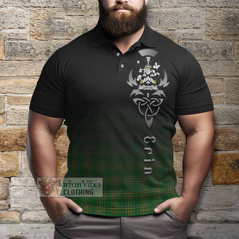 Tartan Vibes Clothing Loftus Irish Clan Polo Shirt with Coat of Arms Erin Go Bragh Celtic Inspired
