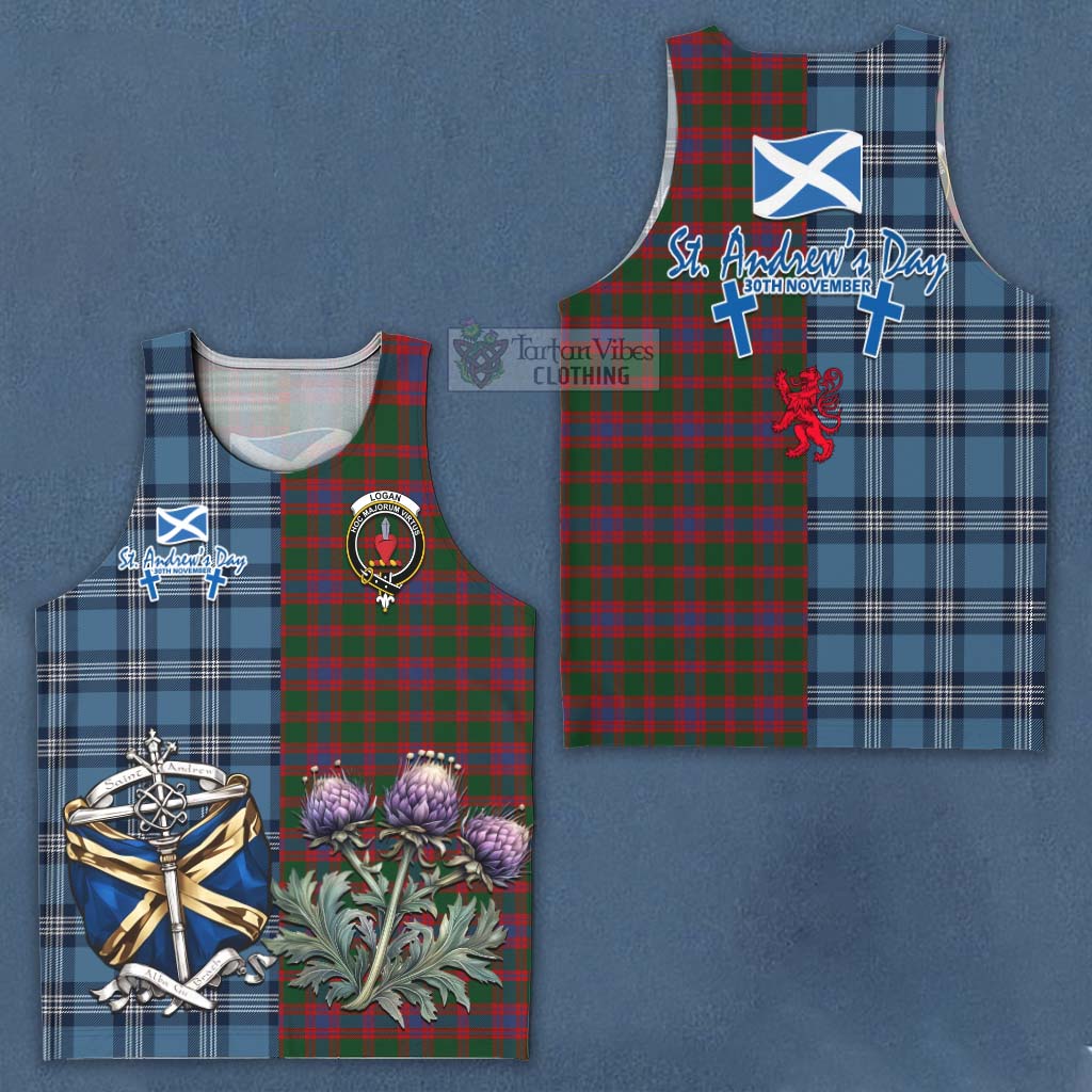Tartan Vibes Clothing Logan Tartan Men's Tank Top Happy St. Andrew's Day Half Tartan Style