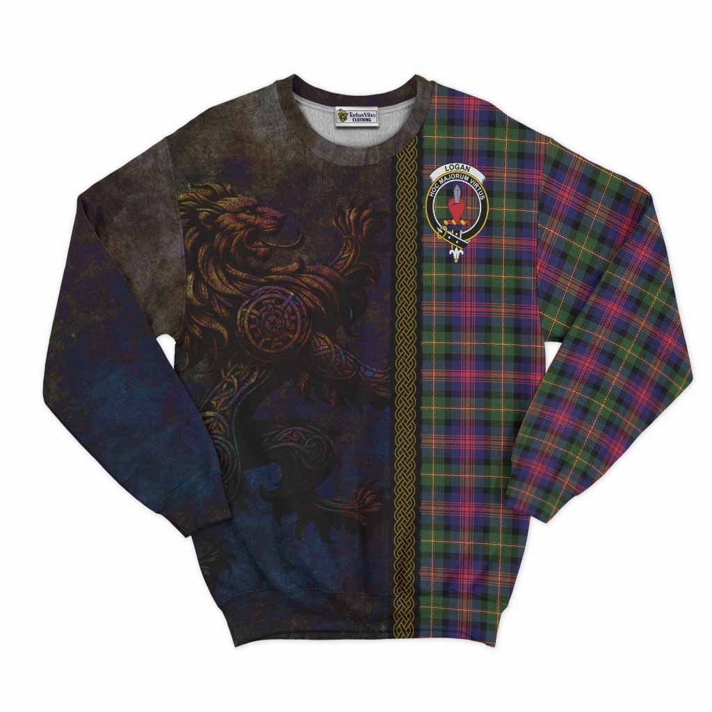 Tartan Vibes Clothing Logan Tartan Family Crest Sweatshirt Alba Gu Brath Be Brave Lion Ancient Style