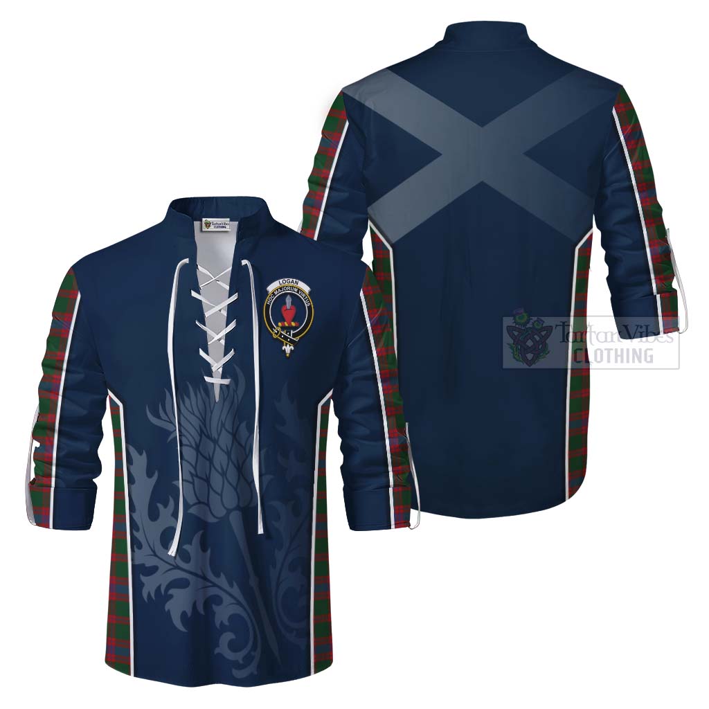 Tartan Vibes Clothing Logan Tartan Ghillie Kilt Shirt with Family Crest and Scottish Thistle Vibes Sport Style