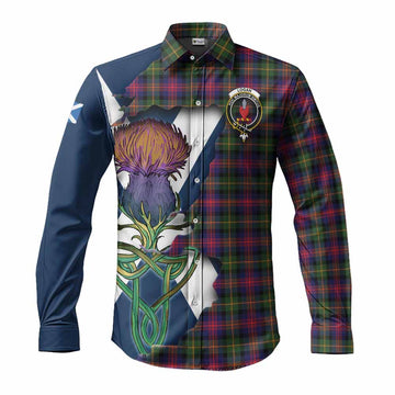 Logan Tartan Family Crest Long Sleeve Button Shirt Scottish Thistle Celtic Inspired