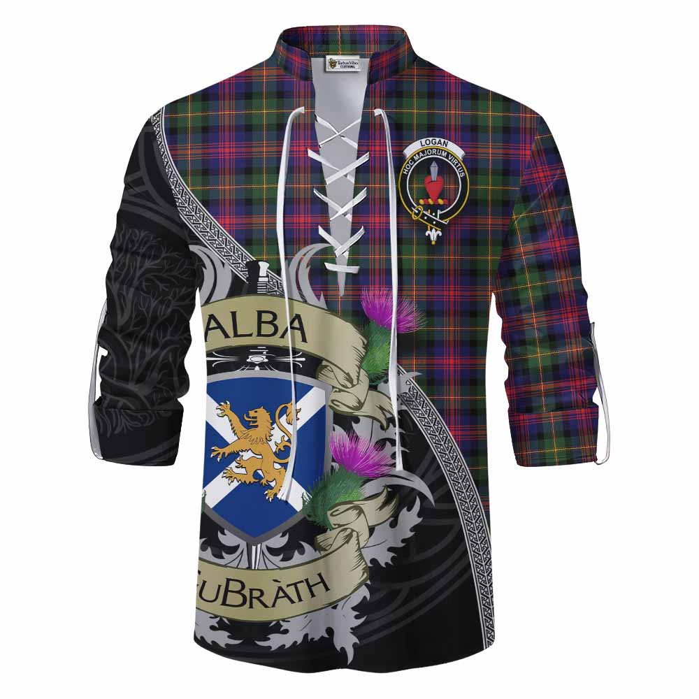Tartan Vibes Clothing Logan Tartan Family Crest Ghillie Kilt Shirt Lion Rampant Royal Thistle Shield Celtic Inspired