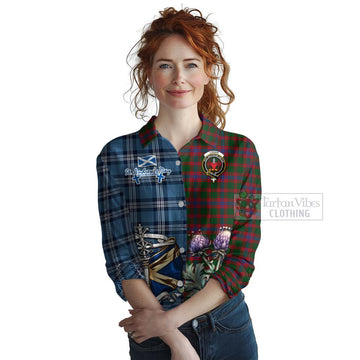 Logan Tartan Women's Casual Shirt Happy St. Andrew's Day Half Tartan Style