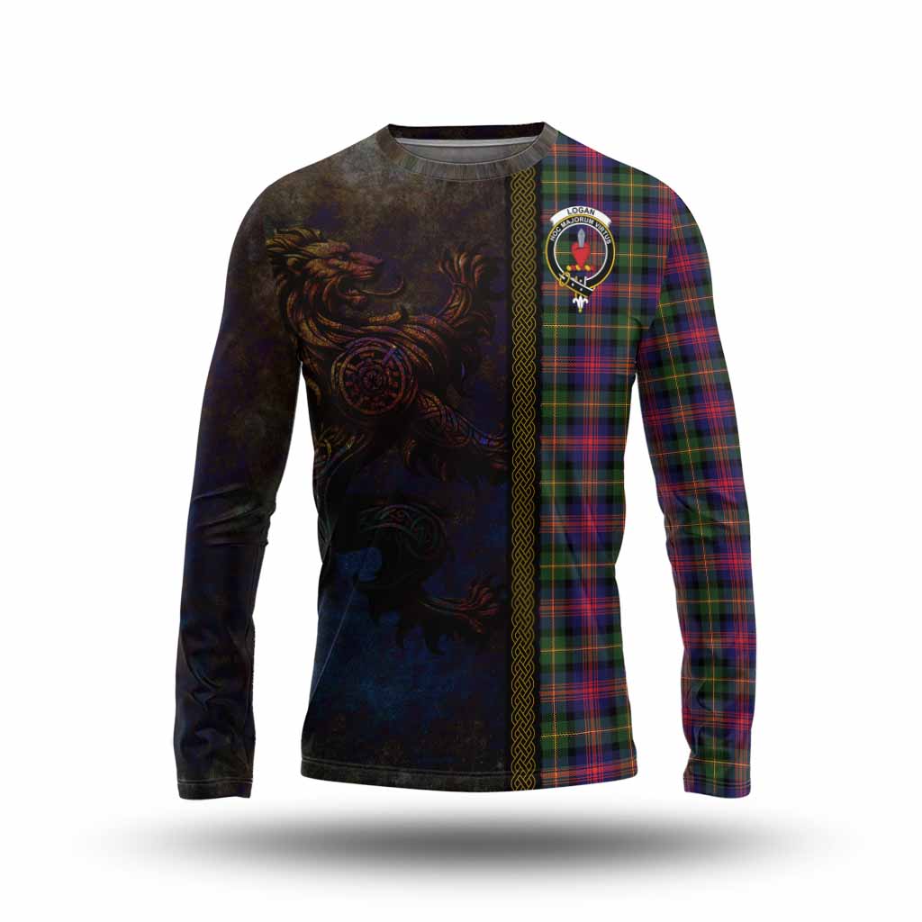 Tartan Vibes Clothing Logan Tartan Family Crest Long Sleeve T-Shirt Alba Gu Brath Be Brave Lion Ancient Style